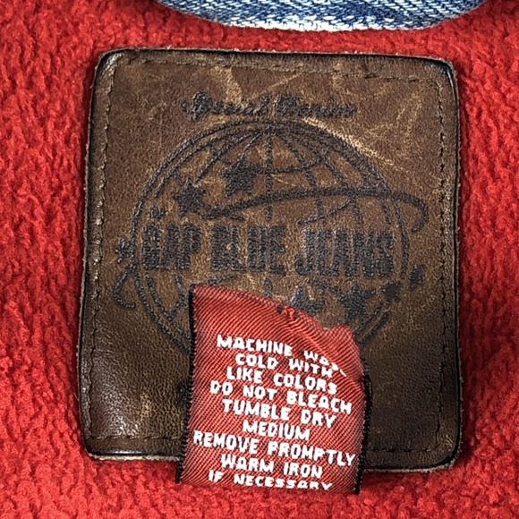 Gap Blue Jeans Jacket Mens XL Blue Denim T-Bird Patch Lined Bomber Workwear - Picture 10 of 12